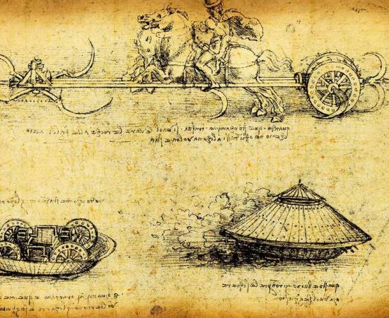Leonardo da Vinci’s weapons included a tank and a scythed chariot, drawings shown here. Source: janaka Dharmasena / Adobe Stock