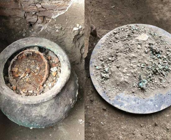 Artifacts unearthed during excavations at the Library House in Pompeii point to work being done painting frescos at the time of the volcanic eruption. Source: Pompeii Archaeological Park