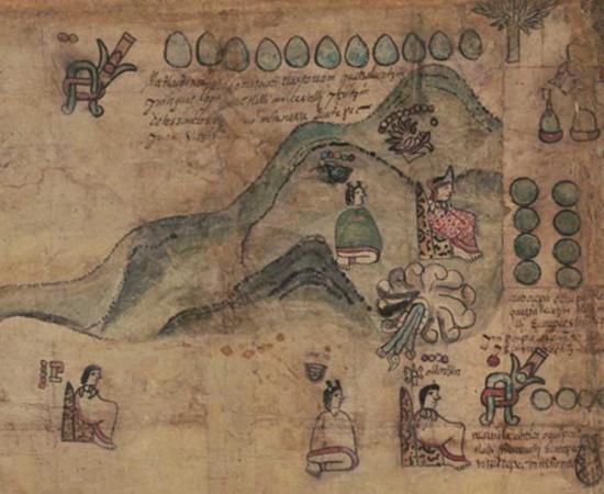 Top left section detail of (1593) [The Codex Quetzalecatzin]. [Mexico: Producer not identified] [Map] Retrieved from the Library of Congress. 