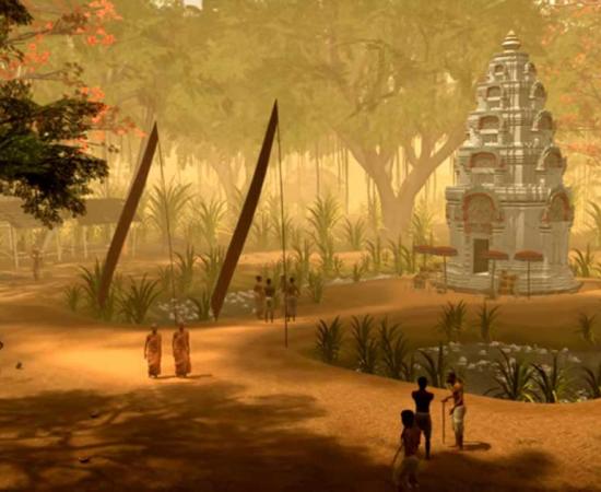 One of the scenes created by the research team, depicting a small temple in the surrounds of Angkor Wat. Tom Chandler and Brent McKee (Monash University)