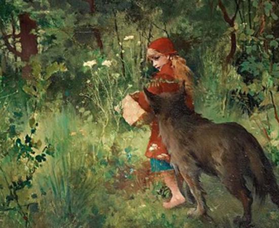 “Little Red Riding Hood and the wolf in the forest” (1881) by Carl Larsson.