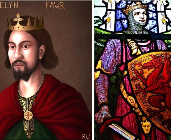 Left: Portrait of Llywelyn the Great (Hogyncymru / CC BY-SA 4.0). 	Right: Stain glass window depiction of Llywelyn the Great (Llywelyn2000 / CC BY-SA 4.0).