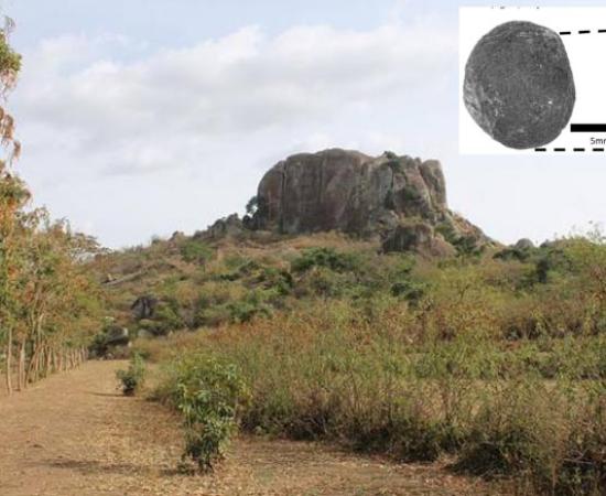 Located in the foothills of Mount Elgon near the Kenya-Uganda border, Kakapel Rockshelter is the site where WashU archaeologist Natalie Mueller and her collaborators have uncovered the earliest evidence for plant farming in east Africa. 	Source: Steven Goldstein/ Royal Society Publishing/CC BY SA 4.0