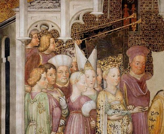 Theodelinda, queen of the Lombards, marries Agilulf, duke of Turin, in a painting by Fratelli Zavattari. Source: Fratelli Zavattari / Public domain
