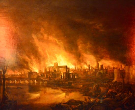 Oil on panel Dutch School painting depicting the Great Fire Of London