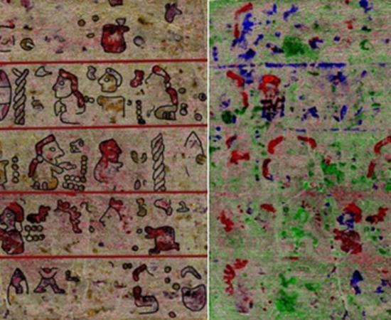 Pages 11 and 10 of the rediscovered codex with a reconstruction below 