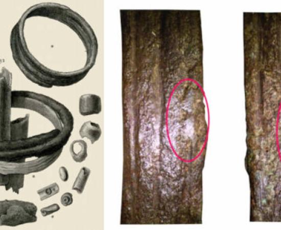 Silver bangle from El Argar Grave 292 showing grooves created through lost-wax casting technique.