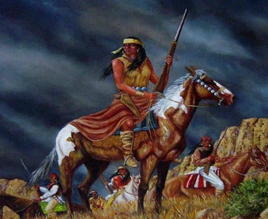 A painting said to be of Lozen on display at the International Native American Memorial in Saint Augustine, Florida. 