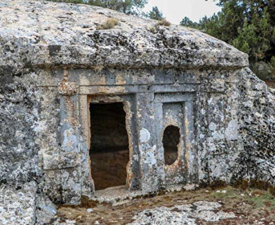 The entrance to this ancient Lycian rock-cut tomb in Turkey was recently blasted open with dynamite!		Source: Yenisafak