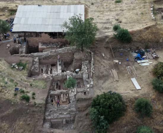 Aerial of the excavations at Sardis that have revealed the Lydian palace.
