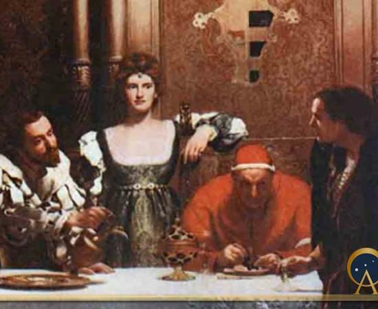 The House of Borgia is depicted here as “A glass of wine with Cesare Borgia,” a painting that clearly shows the wealth and power (church power) of this illustrious and infamous family. Photo source: John Collier /  Public domain