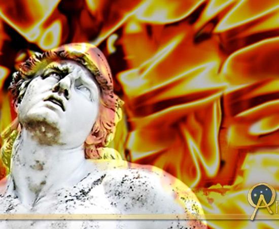 The climactic moment in Homer's Iliad when a dying Achilles' head bursts into flame 