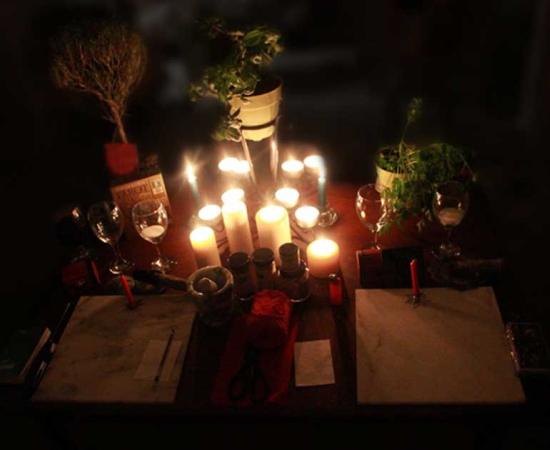 A modern Pagan Wiccan altar set up.