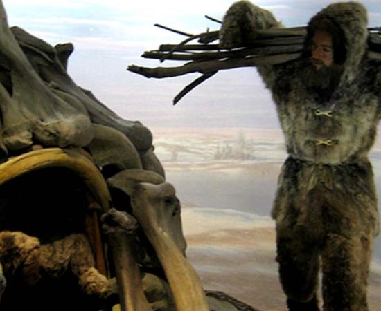 Cro Magnon diorama showing a mammoth bone shelter.