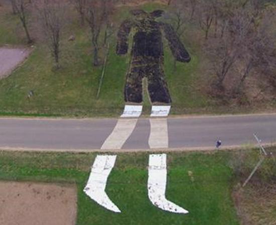 An aerial view of Man Mound, 2014.