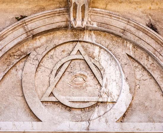 Illuminati Triangle and All Seeing Eye on an ancient temple. 