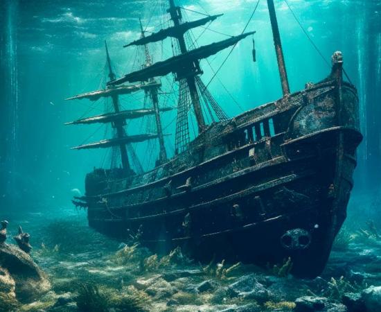 AI image of a shipwreck at the bottom of the ocean. Source:  Outlier Artifacts/Adobe Stock