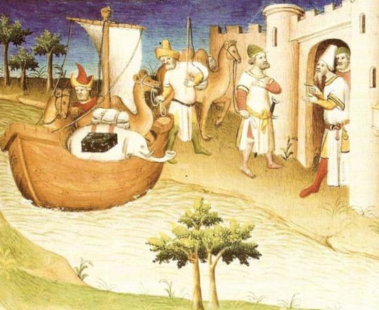 Marco Polo travelling, Miniature from the Book "The Travels of Marco Polo"