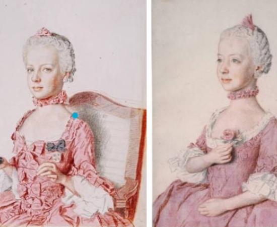 Portraits by Jean-Etienne Liotard depicting Marie Antoinette and her sister Maria Carolina, but which is which?