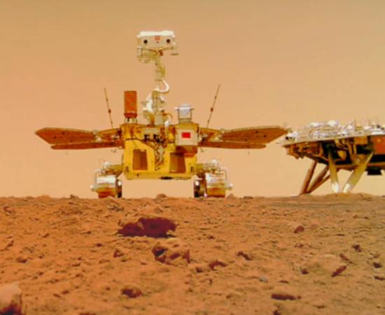 China’s Martian rover Zhurong with its orbital lander, Tianwan-1, on Mars. 