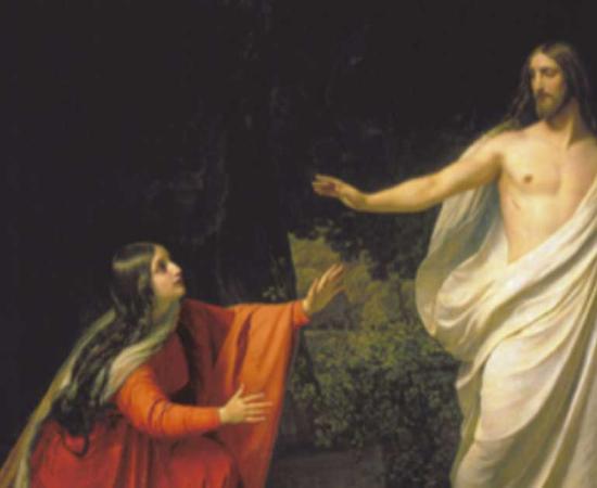 The appearance of Jesus Christ to Maria Magdalena. Mary Magdalene sees the risen Jesus alone. Source: Alex Bakharev / Public Domain.