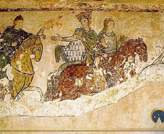 Eleanor of Aquitaine, Henry Plantagenet and their children in a mural found the chapel of Saint Radegund in Chinon, France. (Chinpat / CC BY-SA)