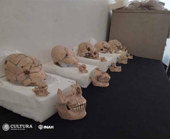 The decapitated skulls were found at the Maya Moral-Reforma site in Mexico. Source: INAH