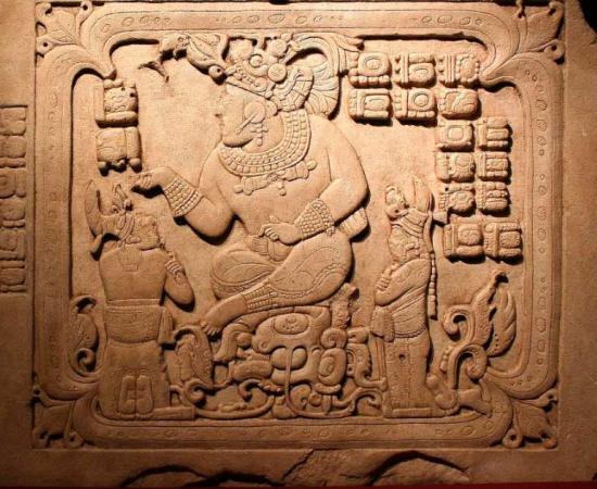 Panel 3 from Cancuen, Guatemala, representing Maya king T'ah 'ak' Cha'an. Source: CC BY-SA 2.5