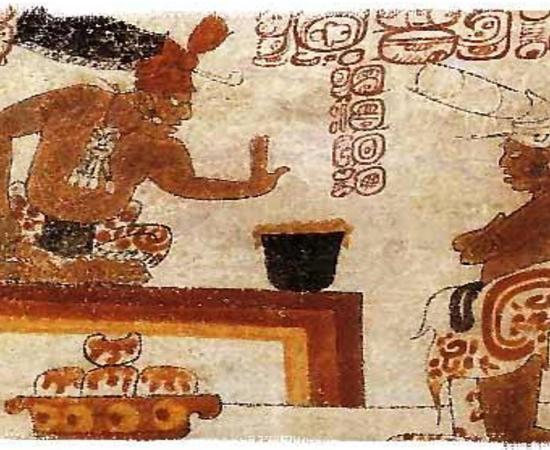 A Maya lord forbids an individual from touching a container of chocolate