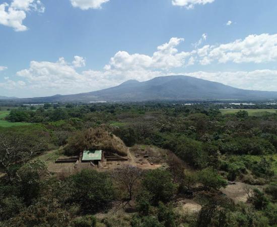 El Salvador’s Campana Maya pyramid structure, with the San Salvador volcanic complex in the background.	Source: A. Ichikawa / Antiquity Publications Ltd