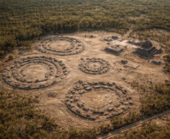 AI generated aerial view of a nested architectural complex created by the author of the study.