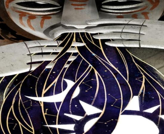 Mbombo vomiting various elements of the universe