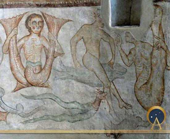 Tramin (South Tyrol. )Saint James church in Kastelaz: Romanesque frescos (1210s ) showing fantastic creatures. (Public Domain)
