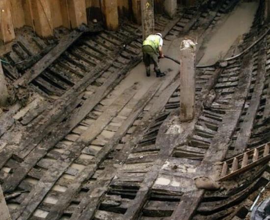The Newport Medieval Ship being excavated and restored.    Source: Owain at the English language Wikipedia / CC BY-SA 3.0