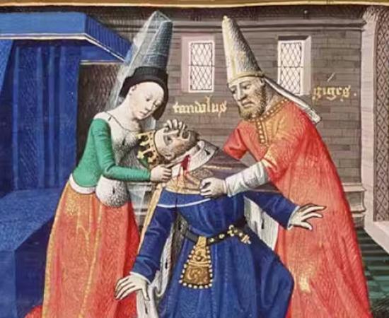 Murder of Candaules. Illuminated manuscript 