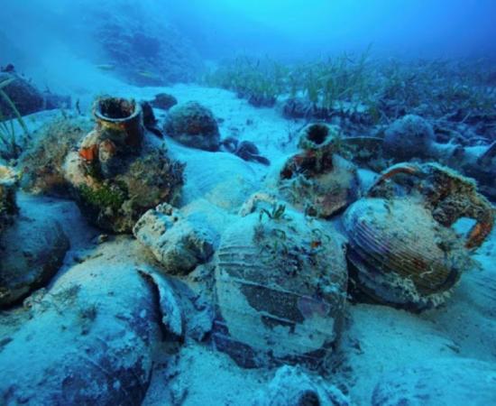 Amphorae left on the seabed of one of the Mediterranean shipwreck sites. 