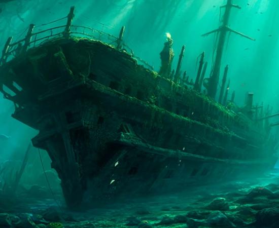 AI generated image of a complete shipwreck, representative of wrecks that have recently been discovered in the Mediterranean Sea. Source: MediaM/Adobe Stock