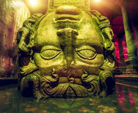 Massive Medusa heads under Istanbul lend support to the legend of the Medusa sarcophagus.	Source: Goinyk / Adobe Stock