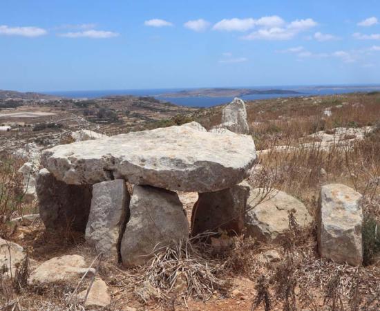 Ta’ Cenc dolmen, one of the best-preserved Megalithic dolmens in Malta, sits on the edge of the Ta' Cenc Cliffs. 