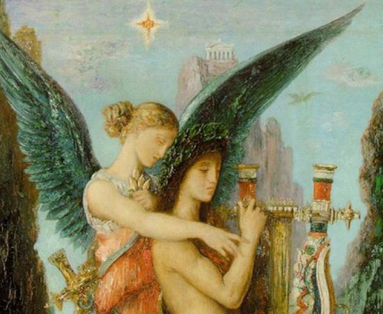 Melpomene in a painting ‘Hesiod and the Muse’ (1891) by Gustave Moreau. 