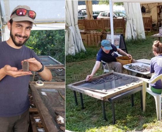 Members of the archaeological team process finds during excavations at the Bronze Age settlement of Lucone di Polpenazze near Lake Garda in northern Italy.