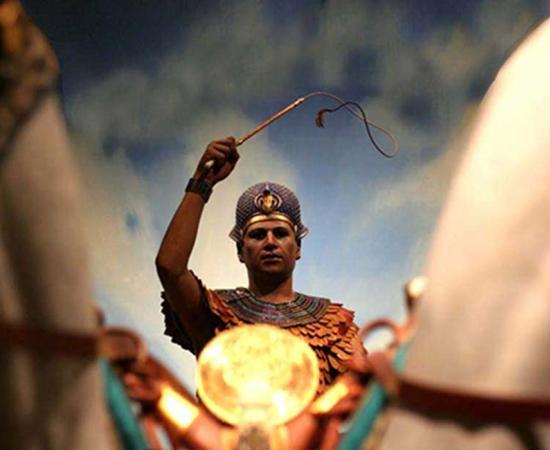 ‘Egyptian on Chariot in Crossroads of Civilization exhibit at Milwaukee Public Museum’. King Menes is credited with uniting the upper and lower lands of Egypt through both political alliance and military means. 