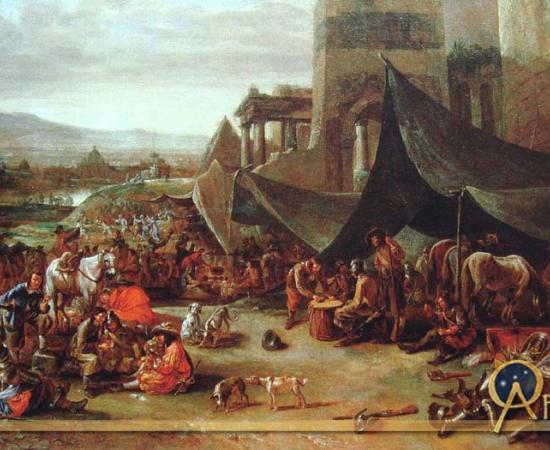 Sacking of Rome in 1527 by Johannes Lingelbach (17th century) 14,000 mercenaries under George von Frundsberg joined the Duke of Bourbon and the Constable of France, Charles III, to lead them towards Rome.