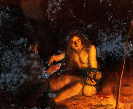 Could the Mercury poisoning spike discovered in Iberian Copper Age bones be evidence that cinnabar powder was ingested during rituals? The healing art in pre-historic times, by Ernest Board. Source: Wellcome Trust / CC BY 4.0