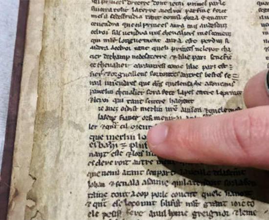 Detail from one of the fragments showing the name Merlin.  Source: University of Bristol