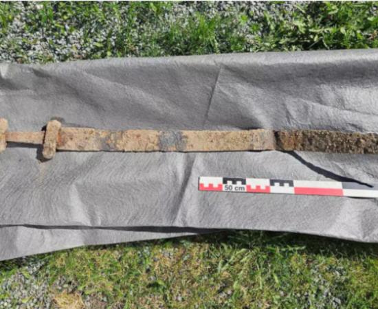 Single-edged Merovingian Viking sword found in a field in Gran in Innlandet, Norway.   