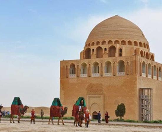 Painting of the 12th century mausoleum оf Sultan Sanjar, located in Merv.