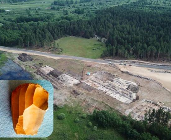 The excavation site and Mesolithic tools. Source: Institute of Archaeology RAS