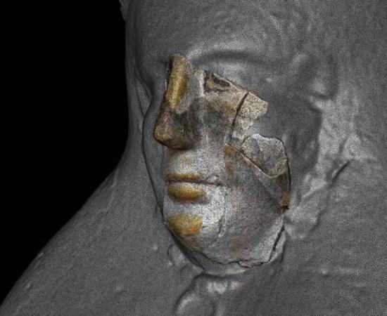 The 3D scan of a mask fragment matches up with the scan of a different well-preserved mask.