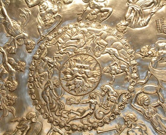 Close up of the marvelous design of the Great Dish of the Mildenhall Treasure.           Source: Ian